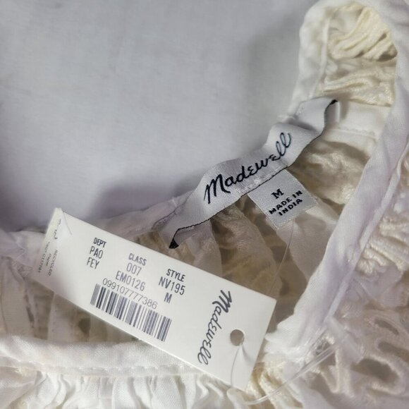 Madewell Womens White Eyelet Puff Sleeve Cotton Blend Top Size M - Picture 3 of 8